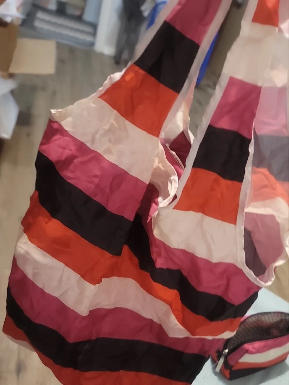 Bath & Body Works Pink, Orange & White Striped  Cosmetic Pouch And Carrying Bag
